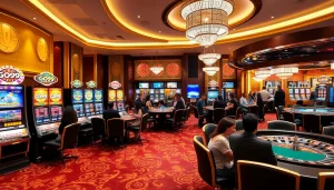 Gamblers enjoying thrilling games at the luxurious GO99 casino.