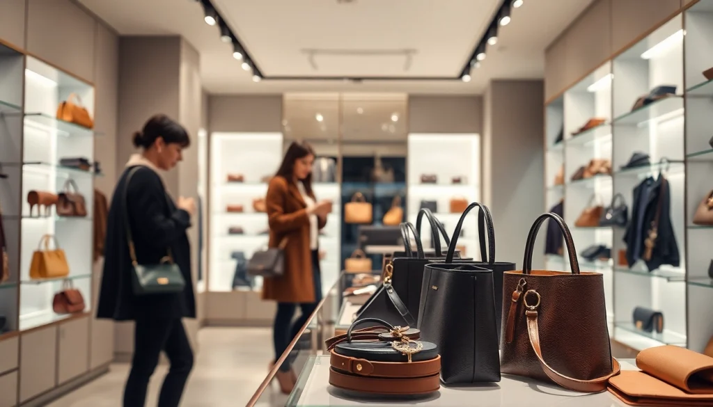 고급 레플리카쇼핑몰 내부에서 다양한 제품을 살펴보는 고객의 모습