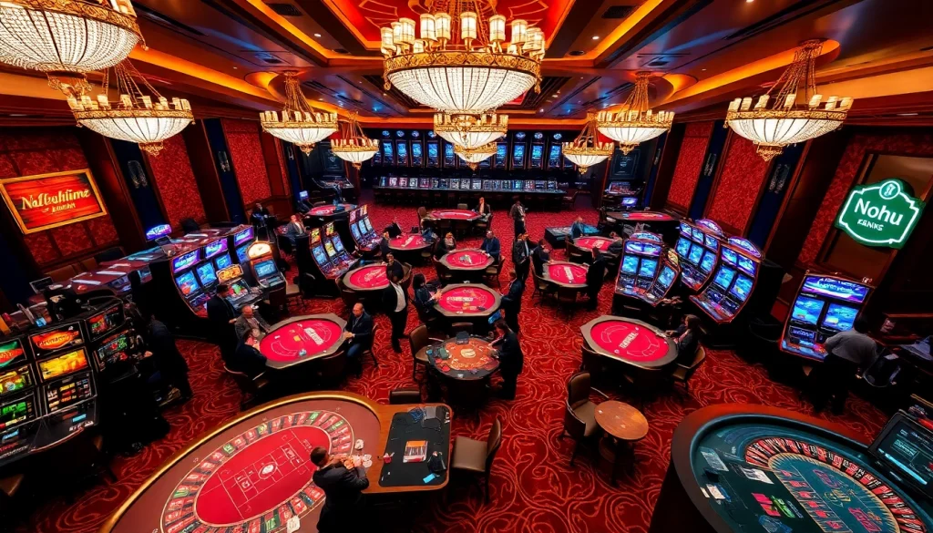 Nohu-themed casino scene featuring elegant gaming tables and vibrant slot machines.