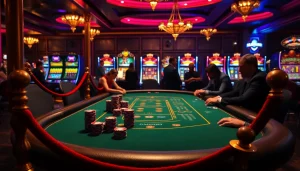 MANA777 poker scene showcasing high-stakes action with chips and card players focused on winning