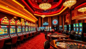 Players celebrating big wins at slot88 machines in a vibrant casino.