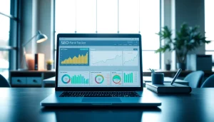 Engaging view of an SEO Rank Tracker dashboard showcasing real-time analytics on a laptop.