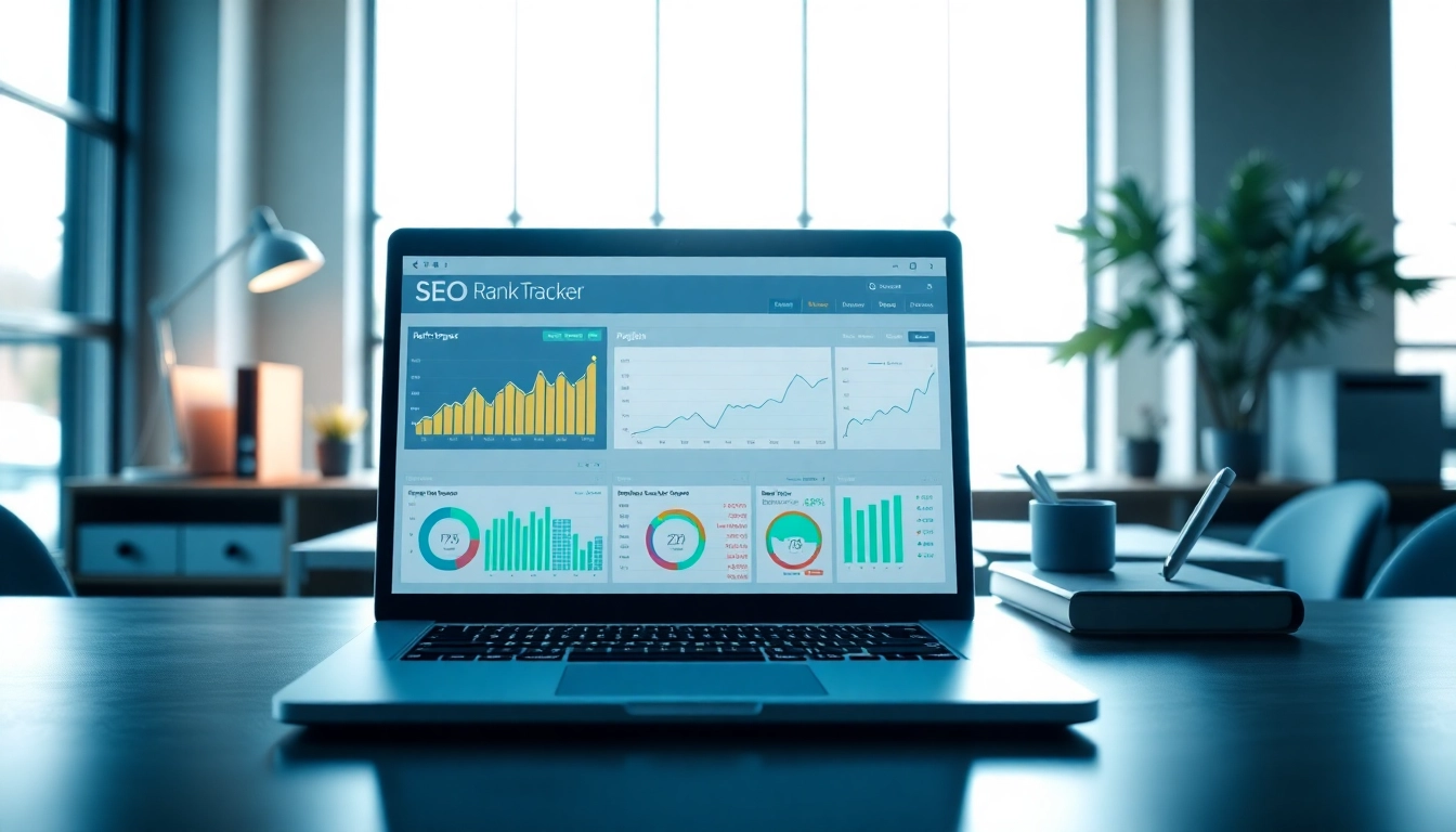 Engaging view of an SEO Rank Tracker dashboard showcasing real-time analytics on a laptop.