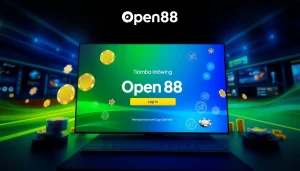 Experience the "Đăng Nhập Open88" login screen with a vibrant casino interface for seamless online betting.