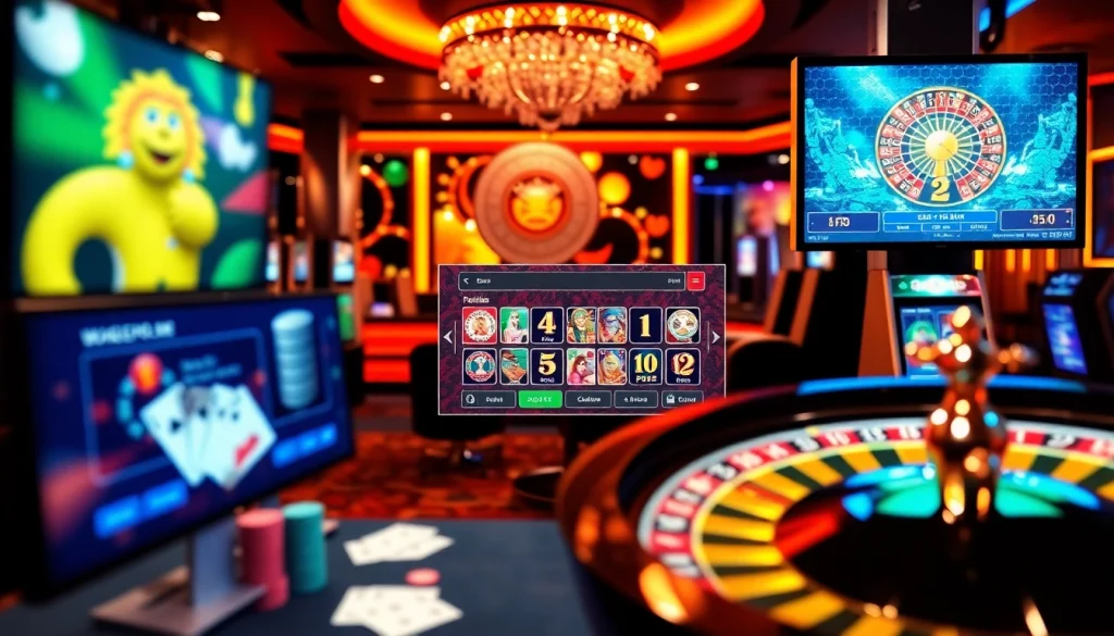 Vivez l'action du casino en ligne avec des jetons de poker vibrants et des cartes colorées sur une interface de jeu numérique.
