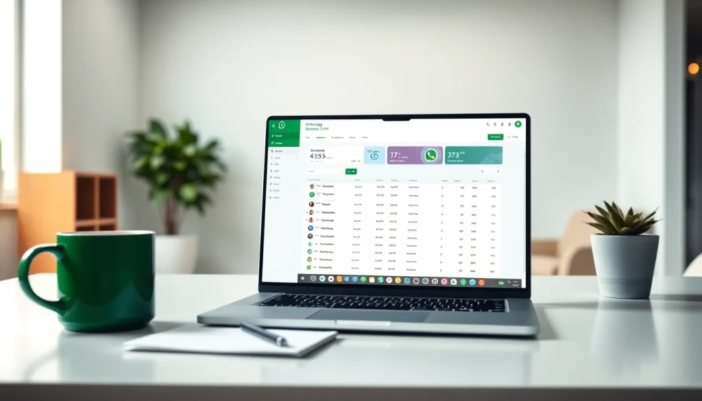 Illustration of a WhatsApp Business CRM dashboard enhancing workflow in a modern office setup.