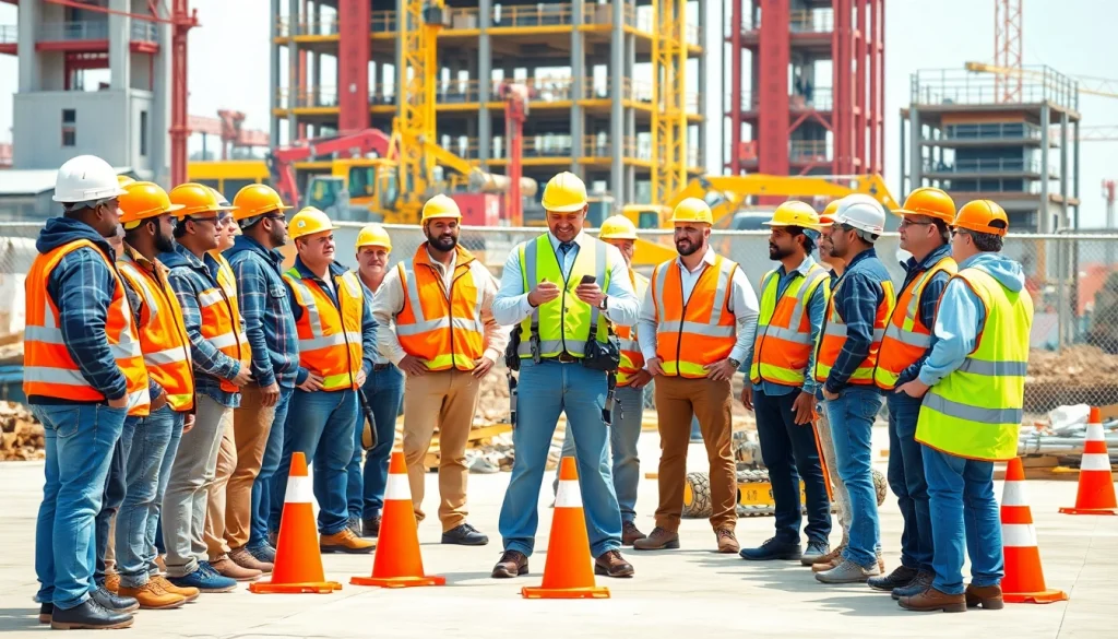 Engaged group in construction safety training demonstrating safety practices.