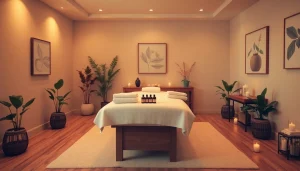 차분한 분위기의 호화로운 스웨디시 마사지 치료실, 긴장을 풀고 싶어하는 이들을 초대합니다.