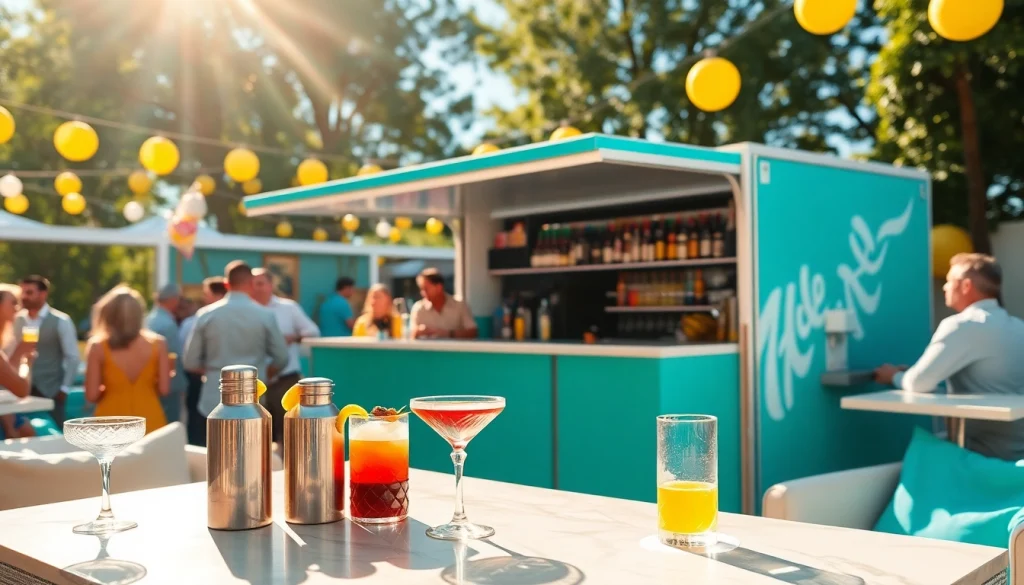 Mobile bar service enhancing an outdoor party atmosphere with vibrant decorations.