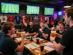 Exciting sports betting atmosphere at Hubet88, showcasing fans engaging in xổ số hubet88.
