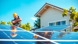 Installing solar panels as part of renewable energy solutions for eco-friendly homes.
