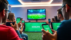 Live football streaming excitement on https://socolive.com.co/ with fans engaging from multiple devices.