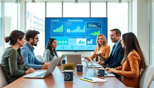 Social media marketing companies edmonton team strategizing in a modern office environment.