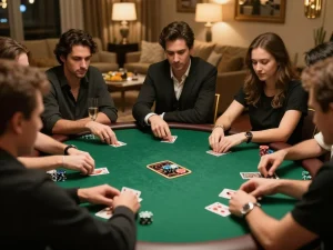 Actively engaged players at a poker table on 98win, showcasing strategy and excitement during the game.