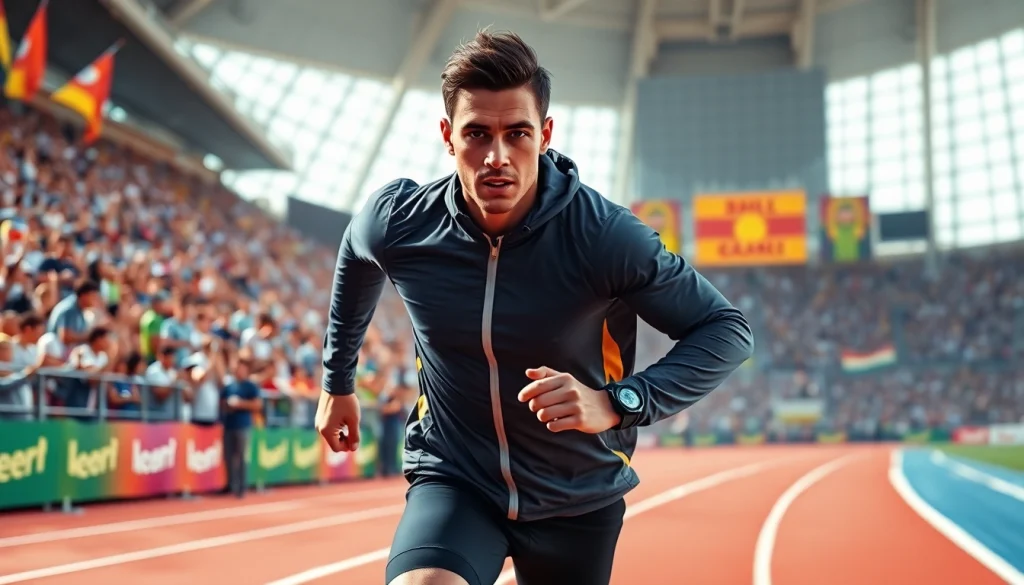 Engagierende Momentaufnahme von phantom athletics Athlet, der auf der Rennbahn sprintet.