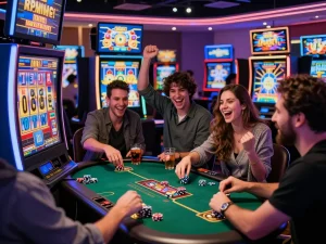 Excitement around slot gacor hari ini game with friends in a vibrant online casino setting