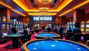 Players enjoying the thrill of gambling at NEW888 casino with vibrant tables and exciting games.