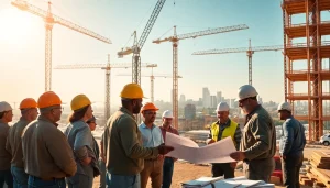 Workers on a construction site emphasizing teamwork within the tennessee construction association.