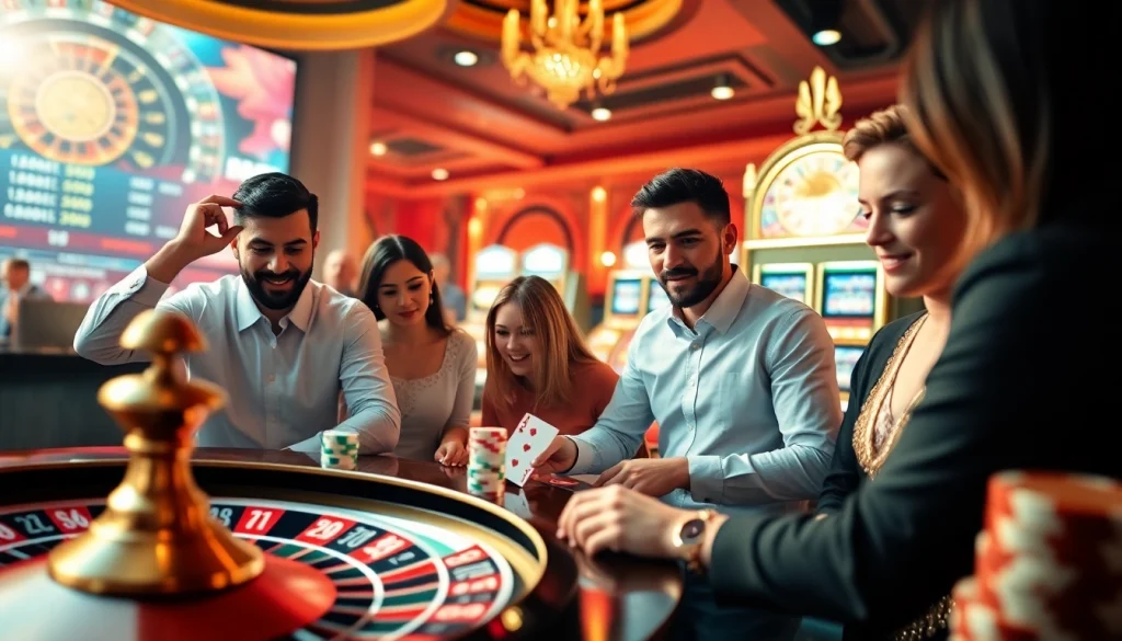 Players enjoying an exciting game session at mm88bet online casino with vibrant colors and luxe atmosphere.