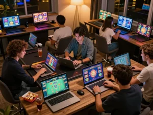 dn88 players excitedly strategizing while engaging in online casino games at home