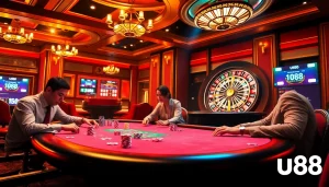 Experience the thrill of u888 in a vibrant casino environment with lively poker players.