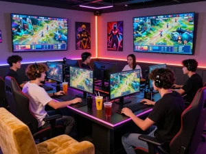 Friends enjoying wraungtoto gaming session in a vibrant lounge atmosphere.