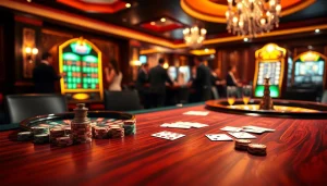 This dynamic casino scene on https://debet66.com/ showcases a high-stakes gaming table, poker chips, and an inviting roulette wheel.