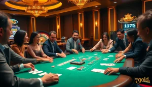 A thrilling poker game at new88.gold showcasing luxurious elements and excited players.