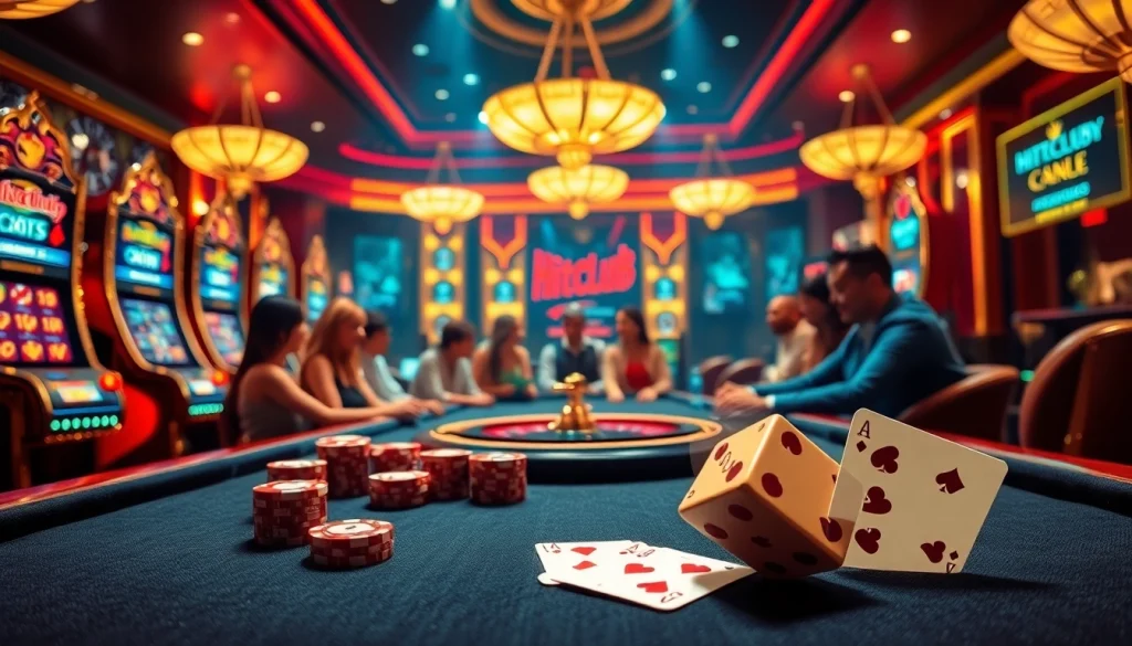 Hitclub players engage in thrilling casino action at a luxurious table with vibrant atmosphere.