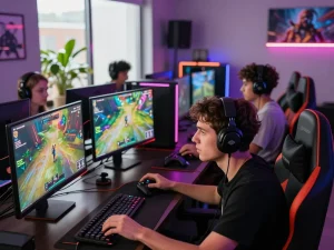Autowin88 interactive gaming scene with players immersed in the latest online games.
