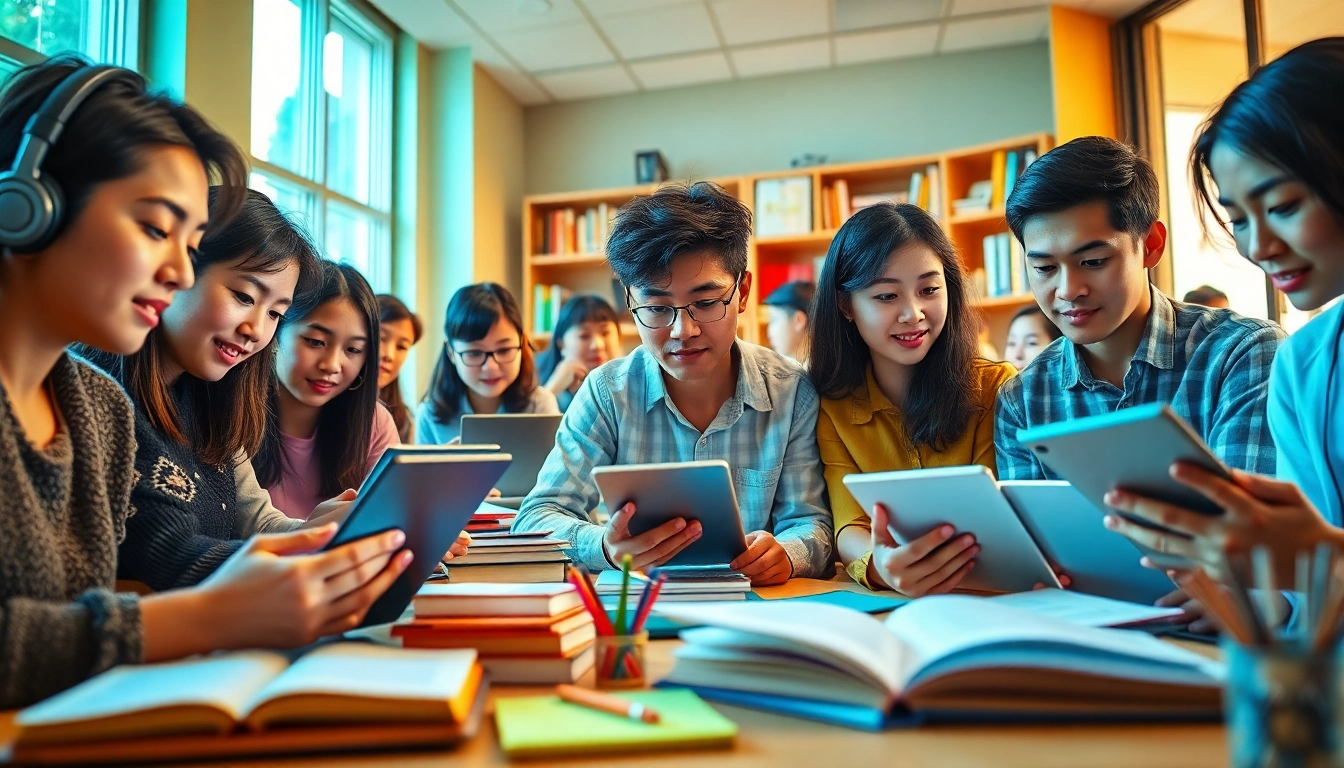 協働学習環境でスタディサプリ TOEIC 使い方を効果的に活用している学生たち。