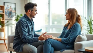 Engaging counselling services session showcasing a therapist aiding a client in a peaceful setting.