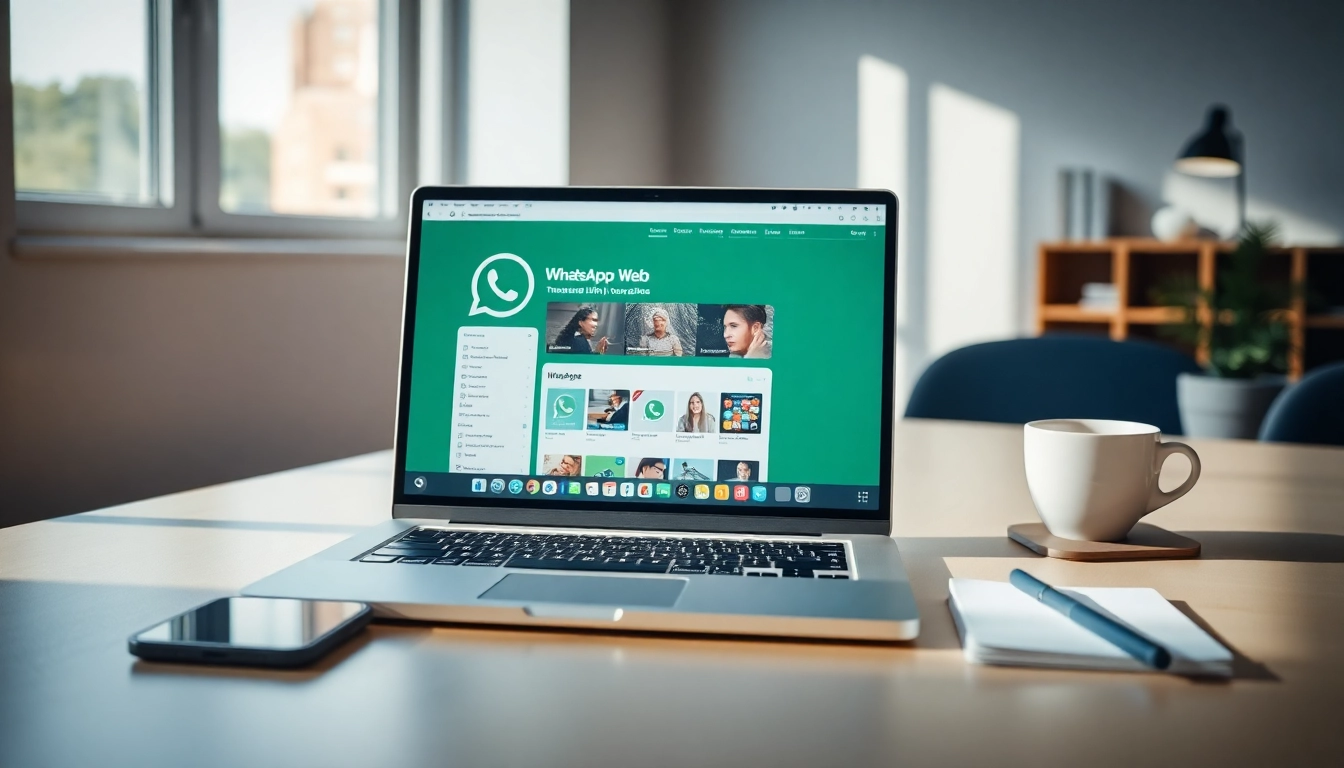 Engaging workspace with WhatsApp Web on laptop, symbolizing seamless communication.