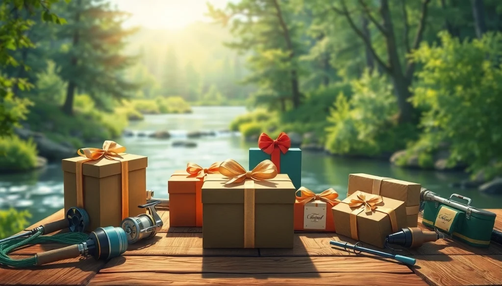 Showcase of unique fishing gifts arranged beautifully to inspire fishing enthusiasts.
