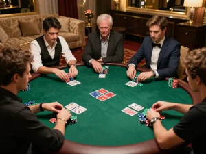 SIN88 players engaged in a high-stakes poker game with colorful chips and cards visible.