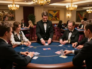 VIPwin players enjoying an exclusive poker game in a luxurious casino setting