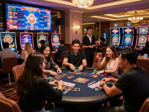 Casino spinpanda players enjoying lively games at a modern casino.