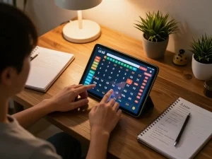 Lô đề online gameplay on a tablet, showcasing strategic preparation with notes and a cozy home environment