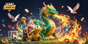 Engage with Link Alternatif Dewabet at a vibrant sports-themed scene featuring a jade dragon and turtles.