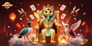 Experience the excitement of remixtoto with vibrant scenes of a pharaoh cat and game elements.