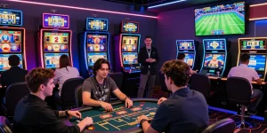 Exciting scene of players engaging in online gambling at SHBET, showcasing diverse games and vibrant atmosphere.