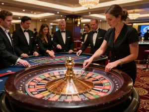 Players engaging with the dynamic roulette table at MM88, showcasing the excitement of casino betting.