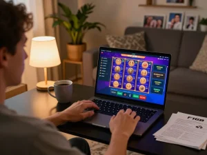 Engaging in F168 đăng nhập online gaming experience at home with vibrant slot graphics