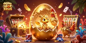 Experience the excitement of demo slot zeus with a vibrant 3D illustration showcasing golden treasures and immersive elements.
