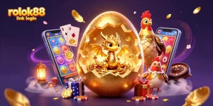 Engage in rokok88 link login with a lavish dragon and casino elements in a vibrant scene.