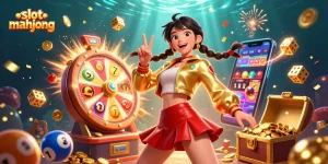 Experience vibrant slot mahjong excitement with energetic characters and lively casino elements.