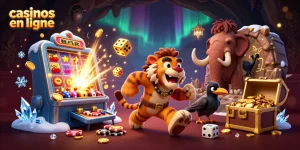 Gagnez des jackpots aux casinos en ligne avec une illustration 3D palpitante d'un duo préhistorique gérant un casino