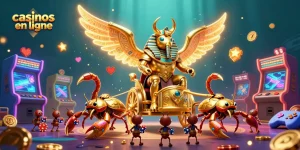 Des joueurs s'affrontent dans les casinos en ligne avec des machines à sous colorées et des éléments de jeu interactifs.