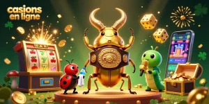 Jouer dans des casinos en ligne avec des machines à sous scintillantes et des personnages colorés.