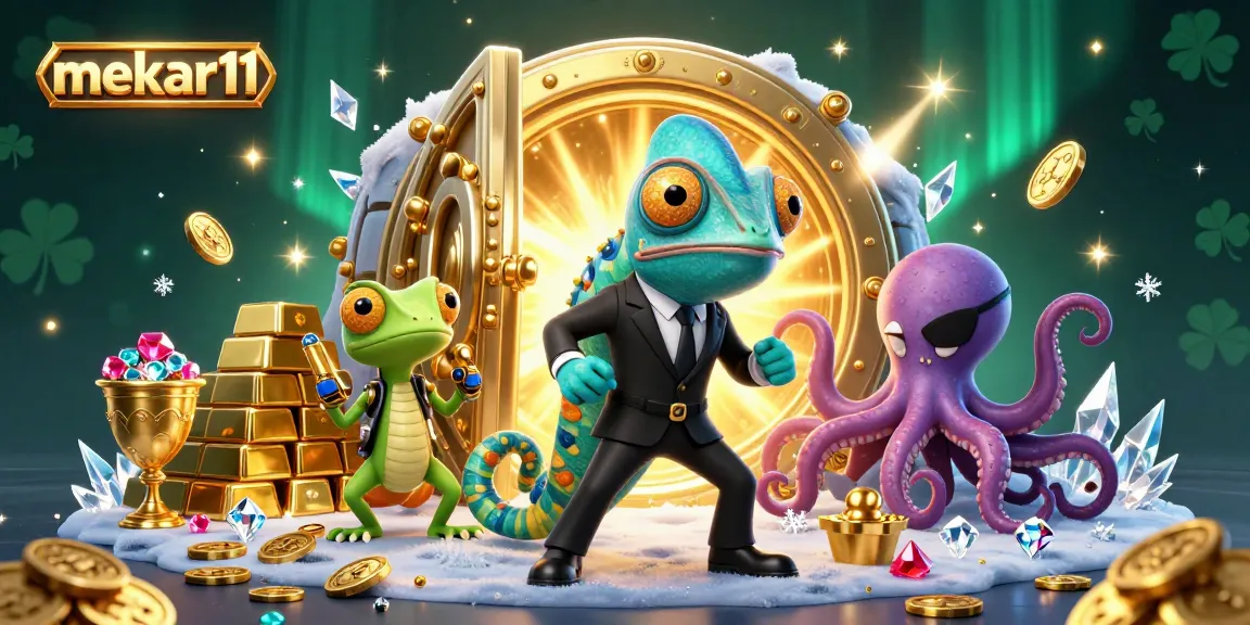Engage with the exciting mekar11 casino scene featuring a colorful chameleon agent and a gadget-savvy gecko amidst treasure!